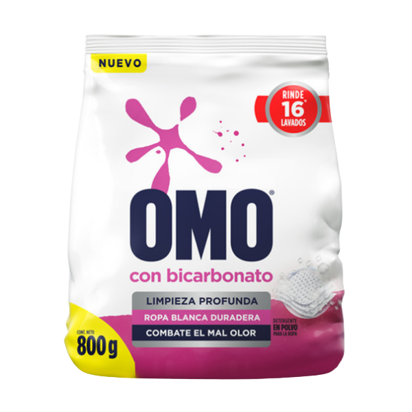 OMO DET EN POLVO CON BICARBONATO ROPA BLANCA 800GR X 18UNI